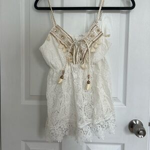 White lace Spanish style tank top with embroidery